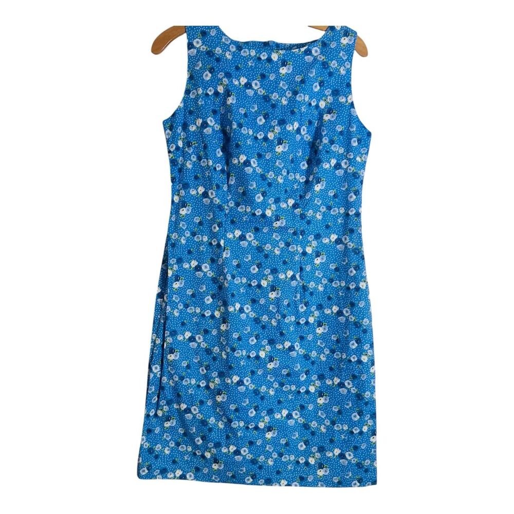 CDC VTG Blue Sleeveless Floral Design Midi Dress Cotton SZ 10 Ditzy Daisy